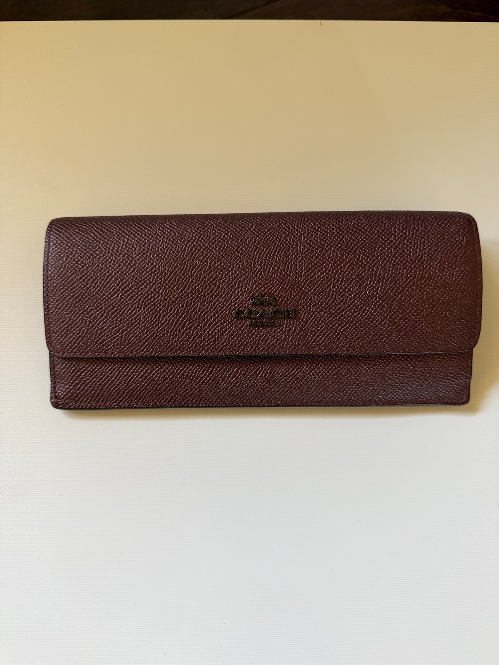 Coach Eggplant Pebbled Leather Wallet with Metal Logo